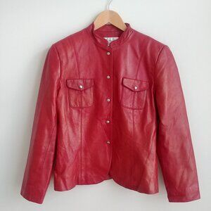 Rena Rowan red real soft leather jacket snap front size 6